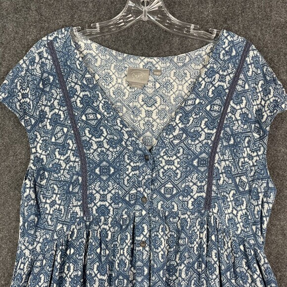 Anthropologie Vanessa Virginia Blue White V-Neck Tunic Top Shirt size Small EUC - Picture 2 of 9